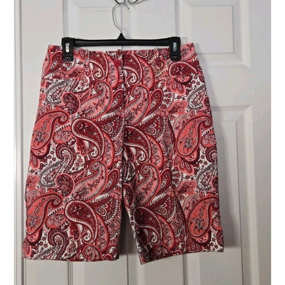 Talbots Paisley Shorts Womens‎ 4 Red Pink Cotton Stretch Summer